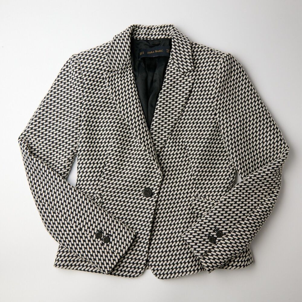 Zara Basic Blazer Women's M Structured Houndstooth Corpcore Workwear Minimalist - Picture 3 of 10